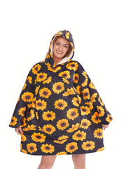  Sunflower Print Hooded Wearable Blanket