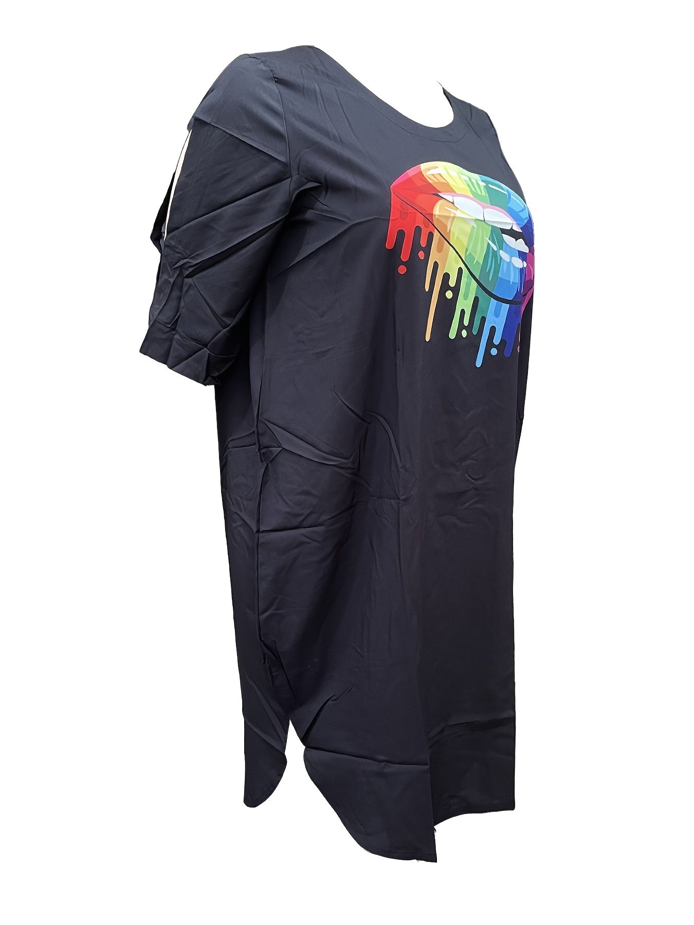  Abstract Lip Print Short Sleeve Tee Dress