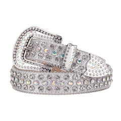 Sparkle Rhinestone Belt Crystal Studded PU Leather Belt