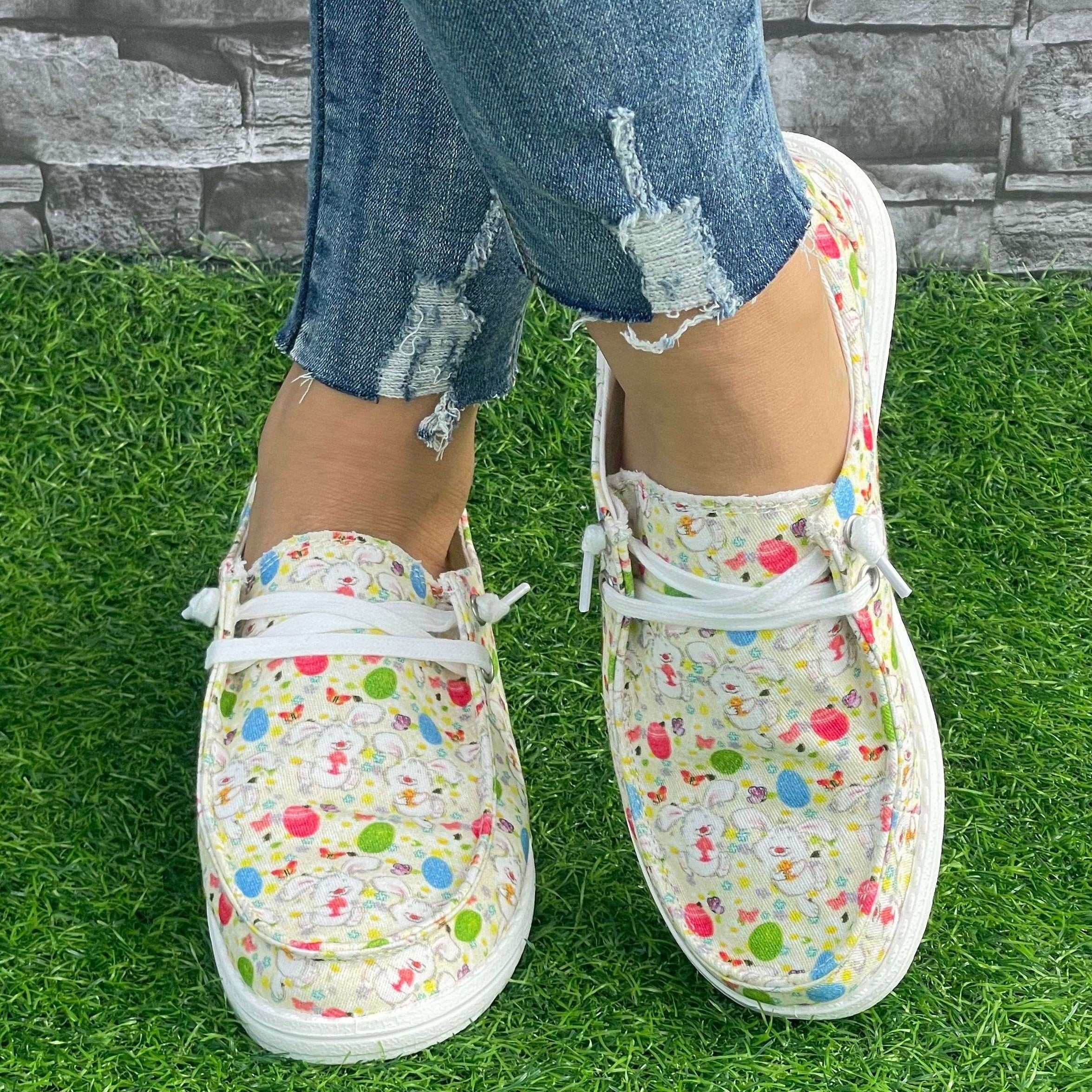 Colorful Rabbit Pattern Flat Shoes Women's Casual Lightweight Shoes