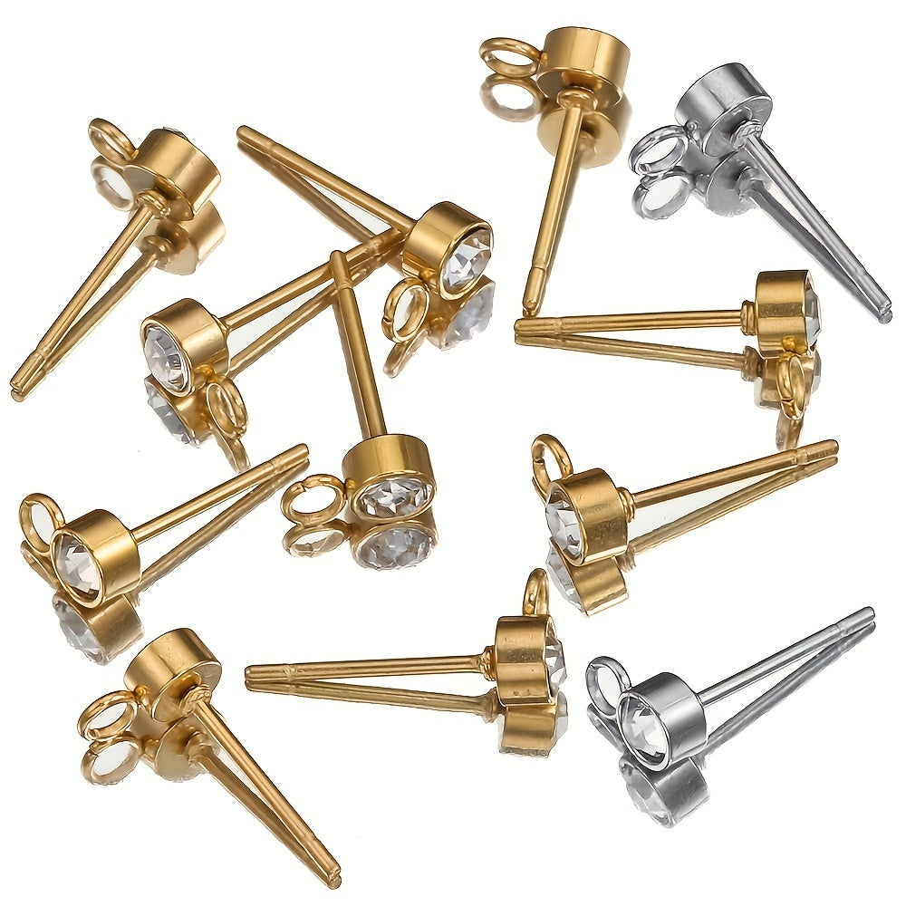 20pcs Rhinestone Earring Posts with Loop Rings
