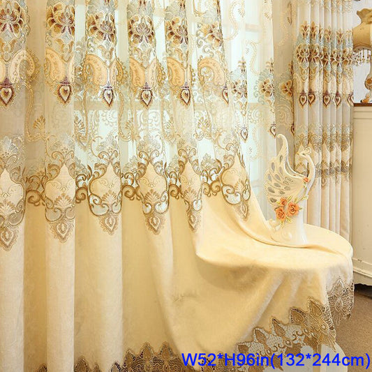 Beige Embroidered Sheer Curtain, Light Filtering for Home Decor