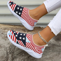Women's Flag Pattern Knit Slip On Sneakers Lightweight Shoes