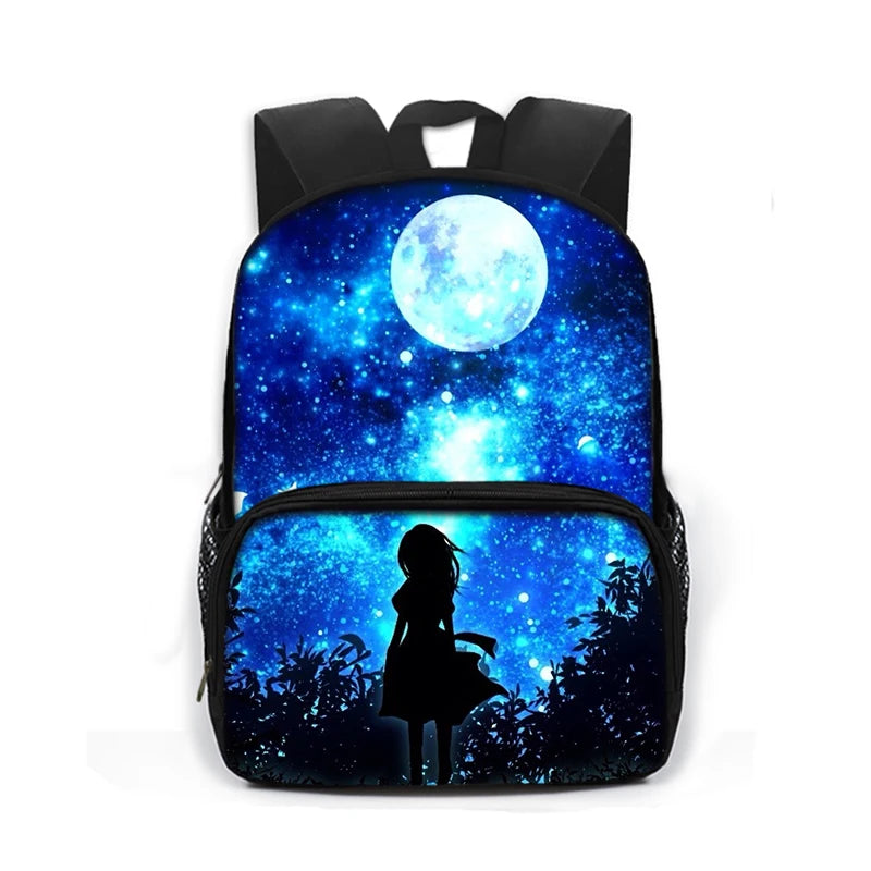 13 Inch Galaxy School Backpack Star Moon Fairy Boys Girls Book Bag