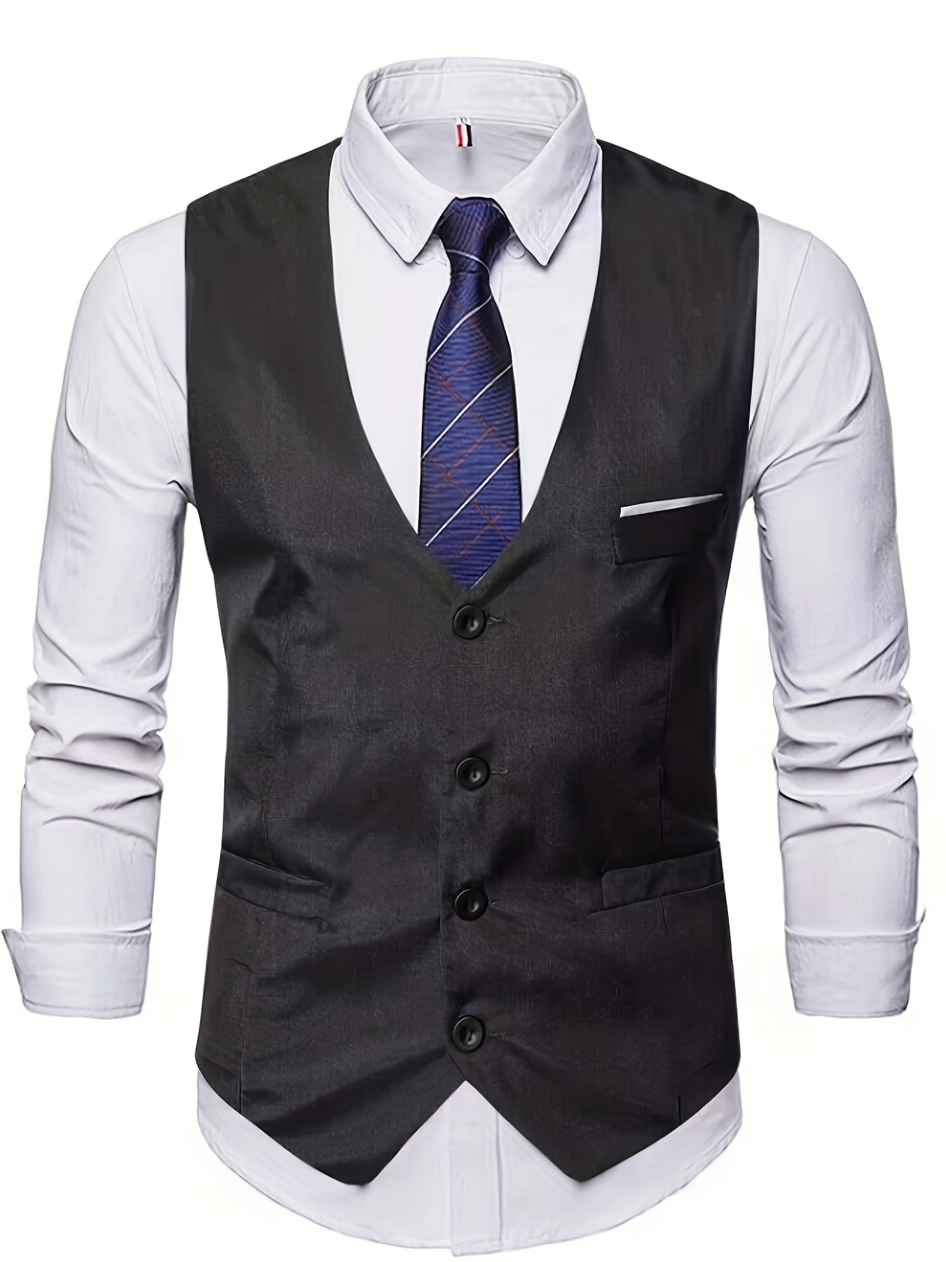 Men's V Neck Smart Suit Vest Retro Style Waistcoat for Wedding
