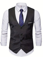 Men's V Neck Smart Suit Vest Retro Style Waistcoat for Wedding