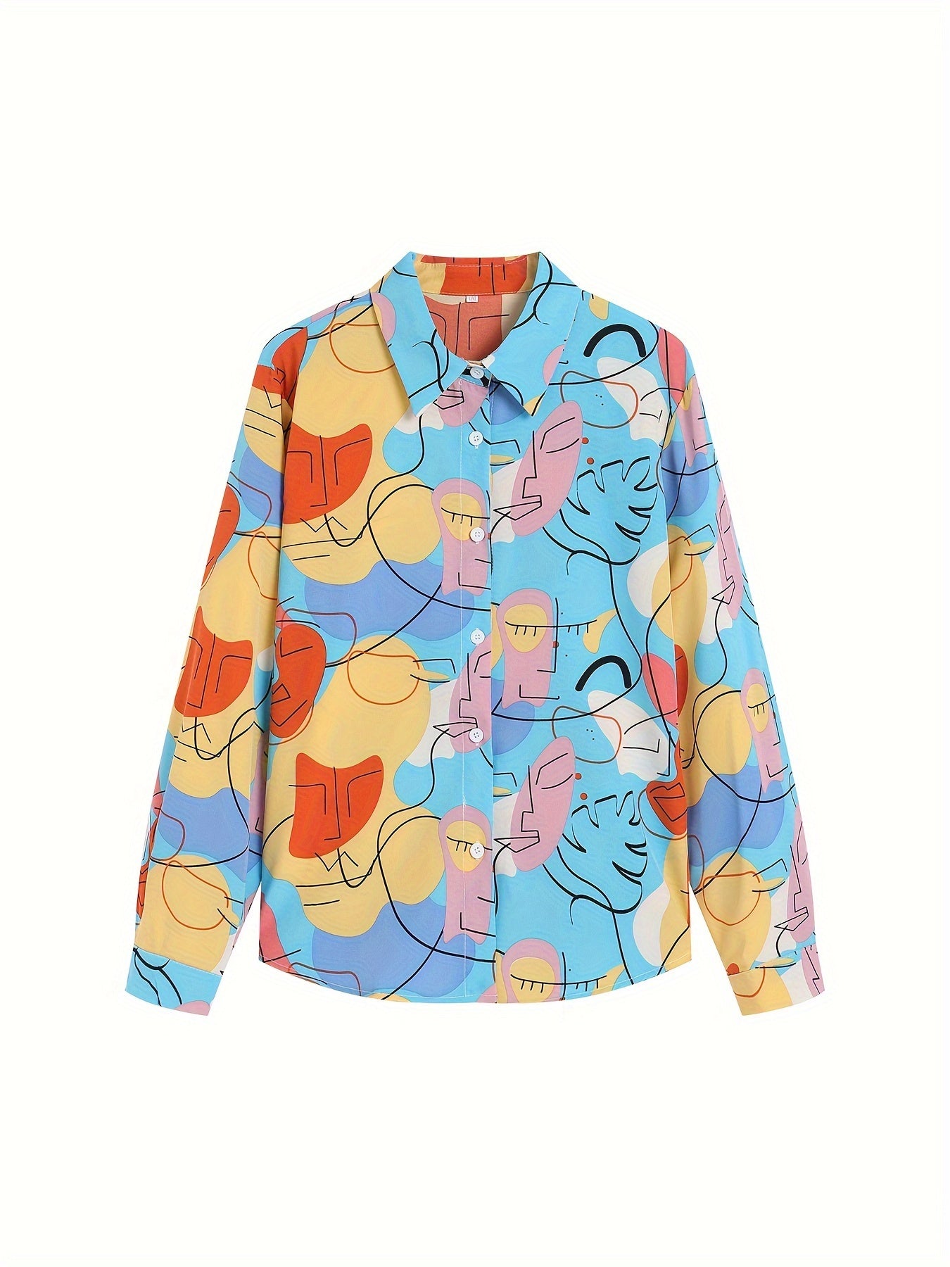  Colorblock Print Button Up Blouse