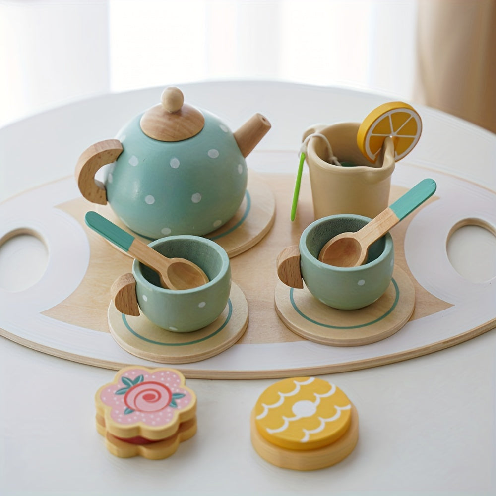 Wooden Tea Set for Kids with House and Cake