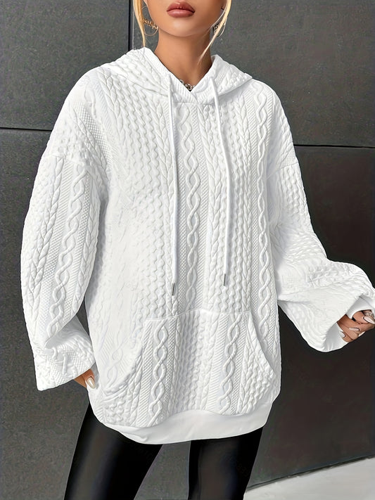 Textured Solid Drawstring Hoodie with Kangaroo Pockets