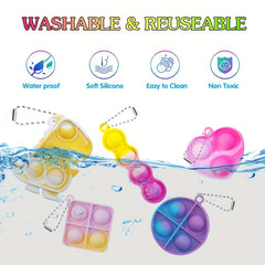 10pcs Mini Pop Toys Keychains Assorted Colors 5 Unique Shapes