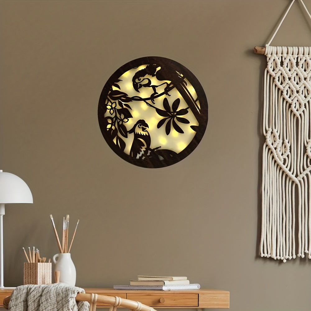 Children's Room LED Wall Clock Creative Lamp Retro Wooden Sign Hanging Lamp