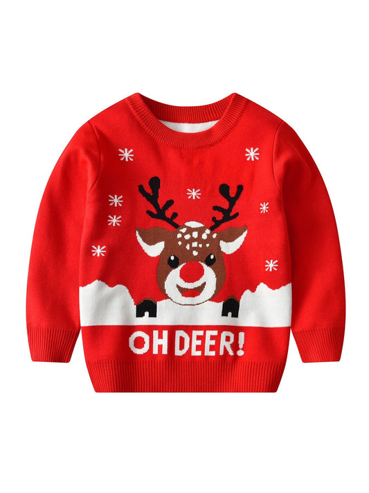 Boys Elk Print Knit Pullover Sweater Christmas Clothing