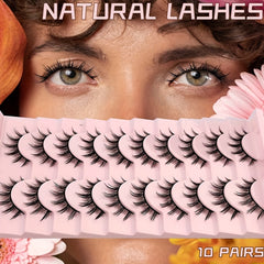 10 Pairs 3D Natural False Lashes Fluffy Soft Cross Manga Wispy Extension Makeup