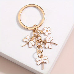Dragon & Flower Keychain Metal Key Ring Handbag Car Charm Phone Pendant Gift