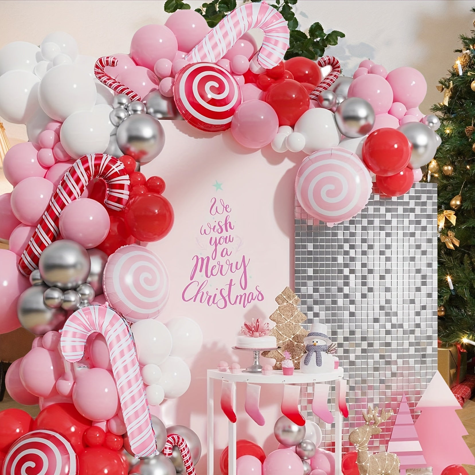 Red Pink Christmas Balloon Arch Set Candy Party Decoration Supplies