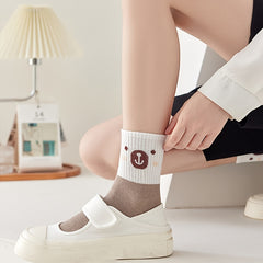 5 Pairs Bear Flowers Crew Socks Lightweight Women's Stockings