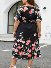  Floral Print Midi Dress With Belt