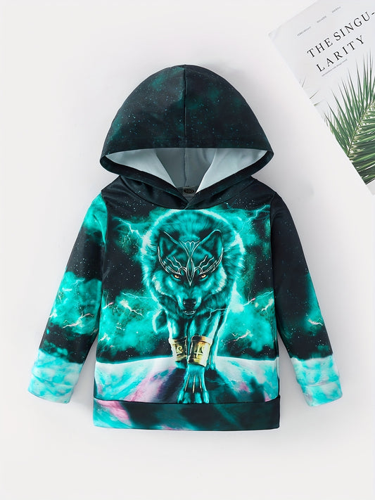 Boys Wolf Hooded Sweatshirt for Spring Autumn Winter