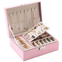 Large Jewelry Storage Box with Lock, Two Layers Display for Necklaces