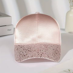 Pink Glitter Satin Baseball Cap Bright Breathable Sun Hat For Women