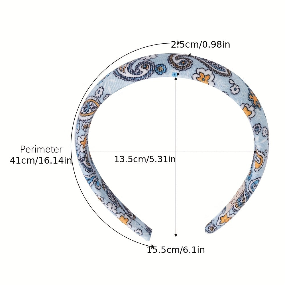 Boho Denim Headband Paisley Printed Hair Band Vintage Headdress