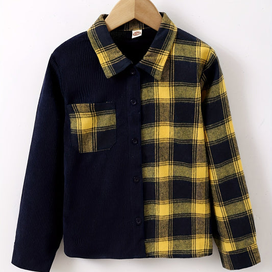 Boys Plaid Collar Shirt Long Sleeve Tops For Kids