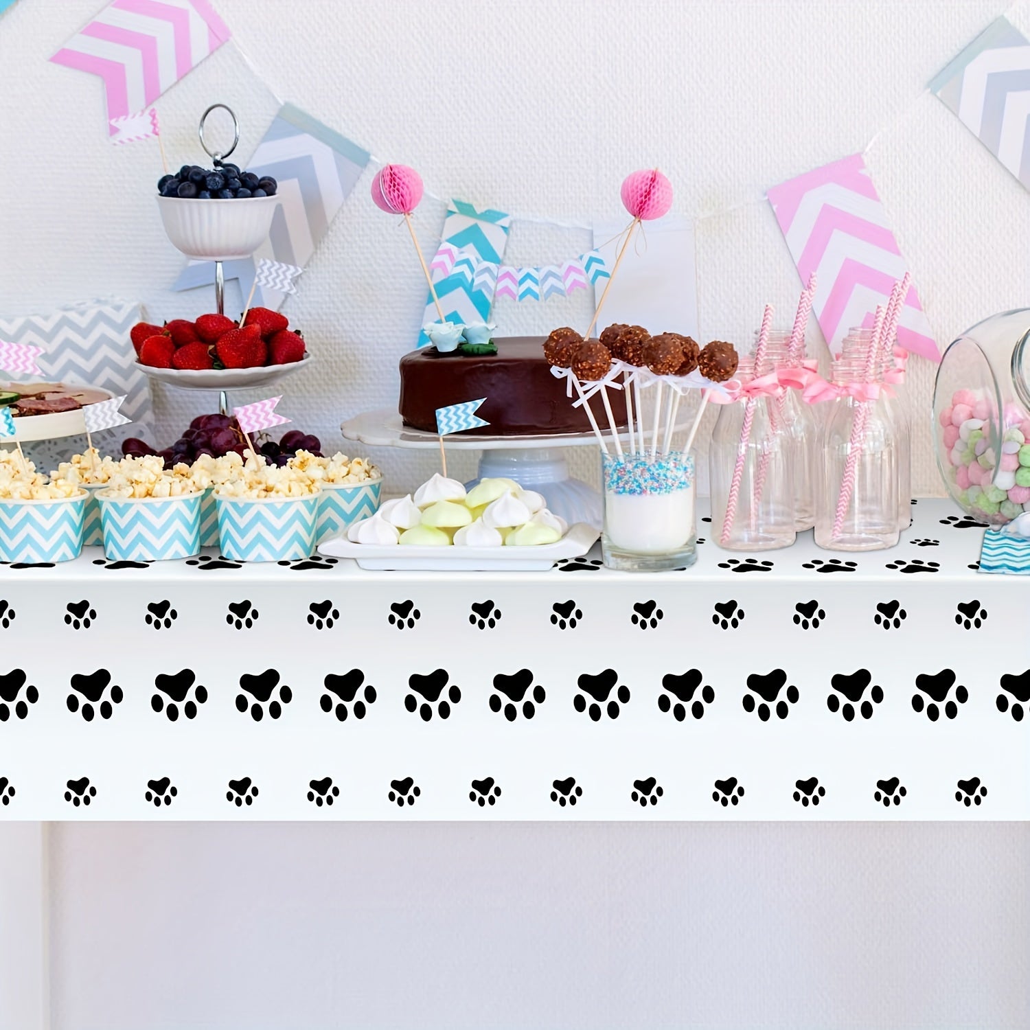 Dog Footprints And Paws Party Tablecloth
