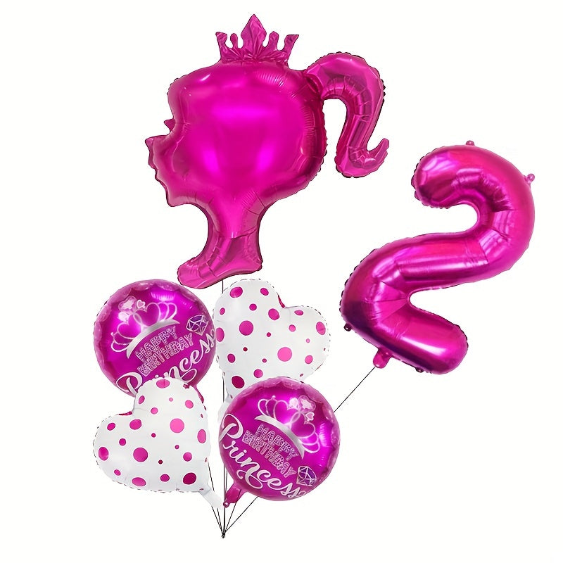 6pcs Princess Birthday Decoration Balloons Set Rose Red Wave Dot Aluminum Film