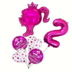 6pcs Princess Birthday Decoration Balloons Set Rose Red Wave Dot Aluminum Film