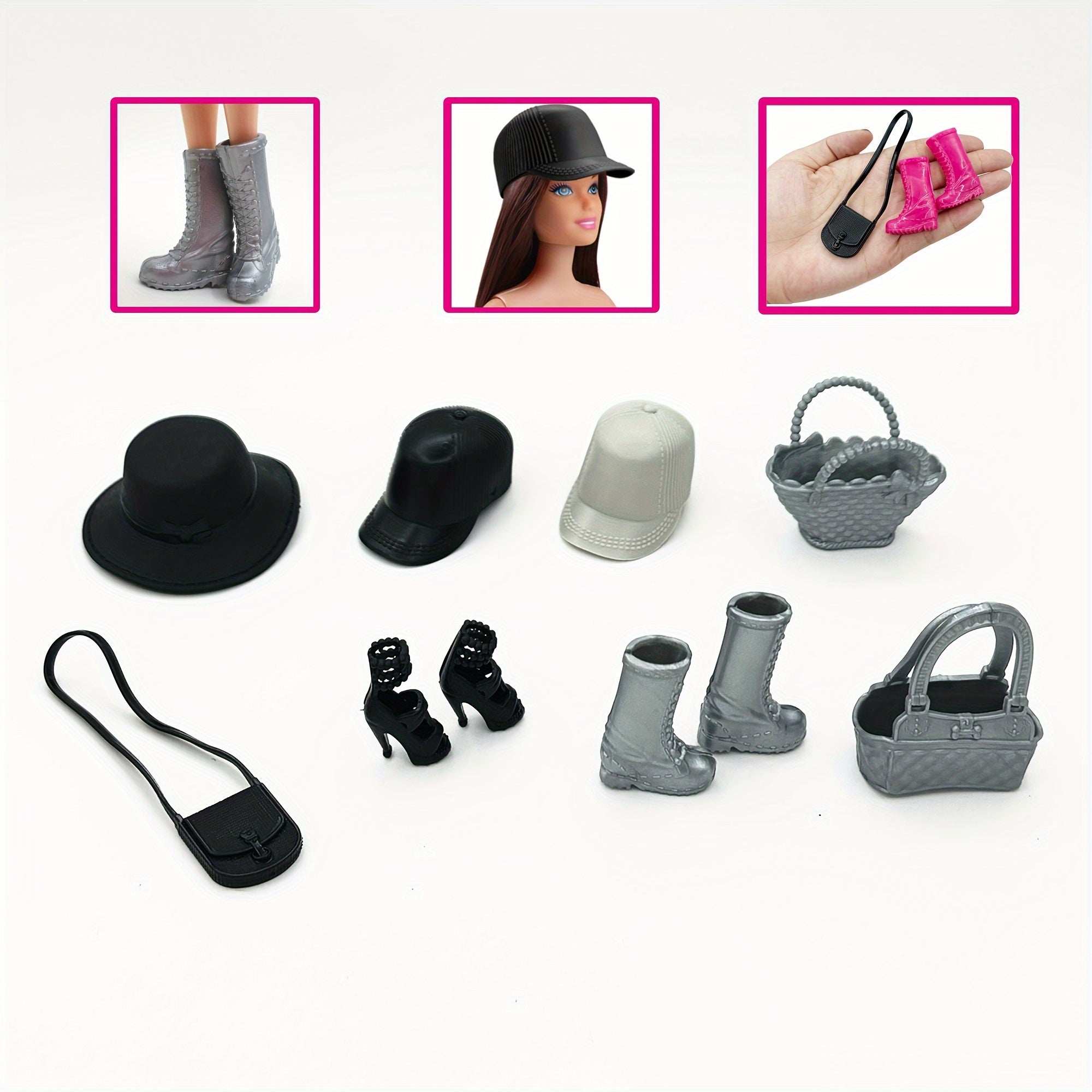 8pcs Doll Accessory Set for 1 6 Scale Dolls - Princess Hats, Handbags & Boots