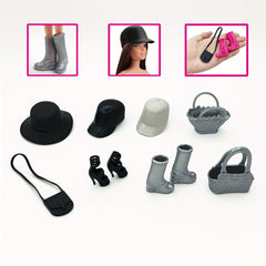 8pcs Doll Accessory Set for 1 6 Scale Dolls - Princess Hats, Handbags & Boots
