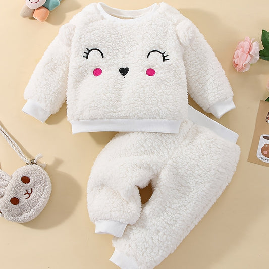 Girls Fleece Animal Embroidered Set Winter Baby Clothes