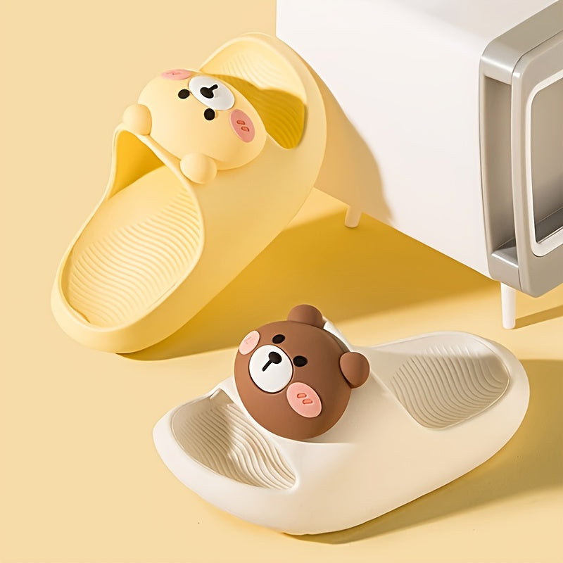 Cartoon Bear Open Toe Slippers For Girls - Lightweight Non Slip Indoor Slippers