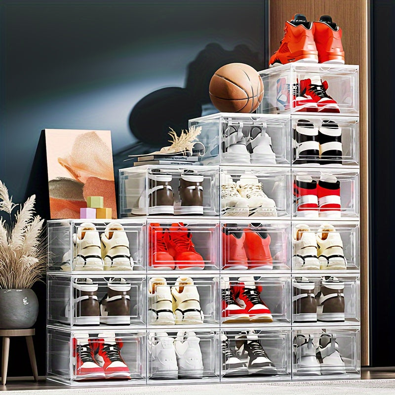 Transparent Plastic Shoe Storage Box with Door - Dustproof and Portable