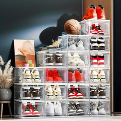 Transparent Plastic Shoe Storage Box with Door - Dustproof and Portable