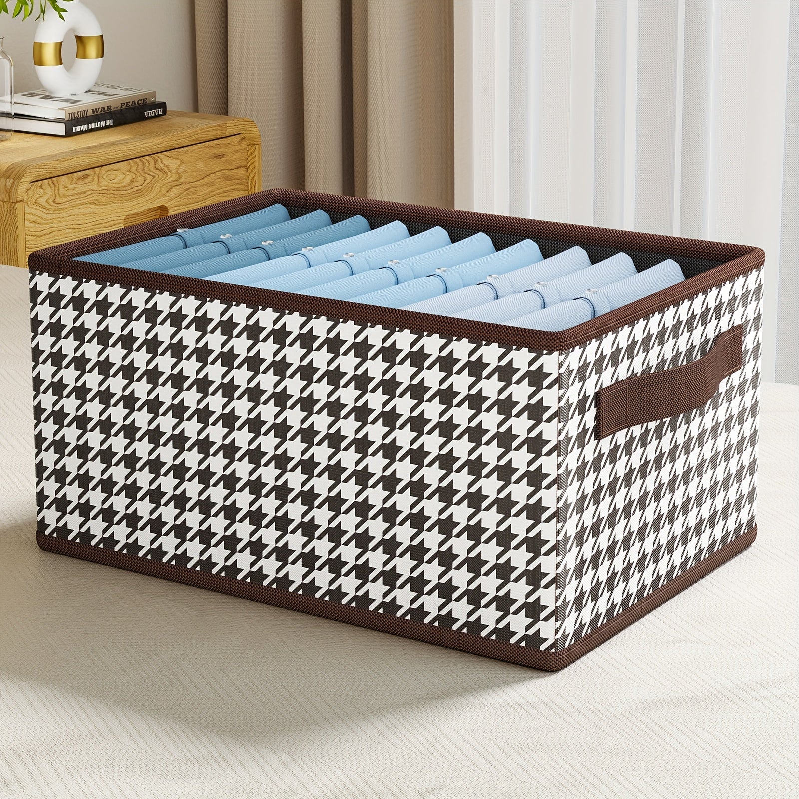 Foldable Houndstooth Storage Box - Non-woven Container for Household Items