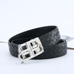 Men's Woven Leather Belt Hollow Buckle 3 1 5in