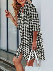  Houndstooth Print Button Up Blouse