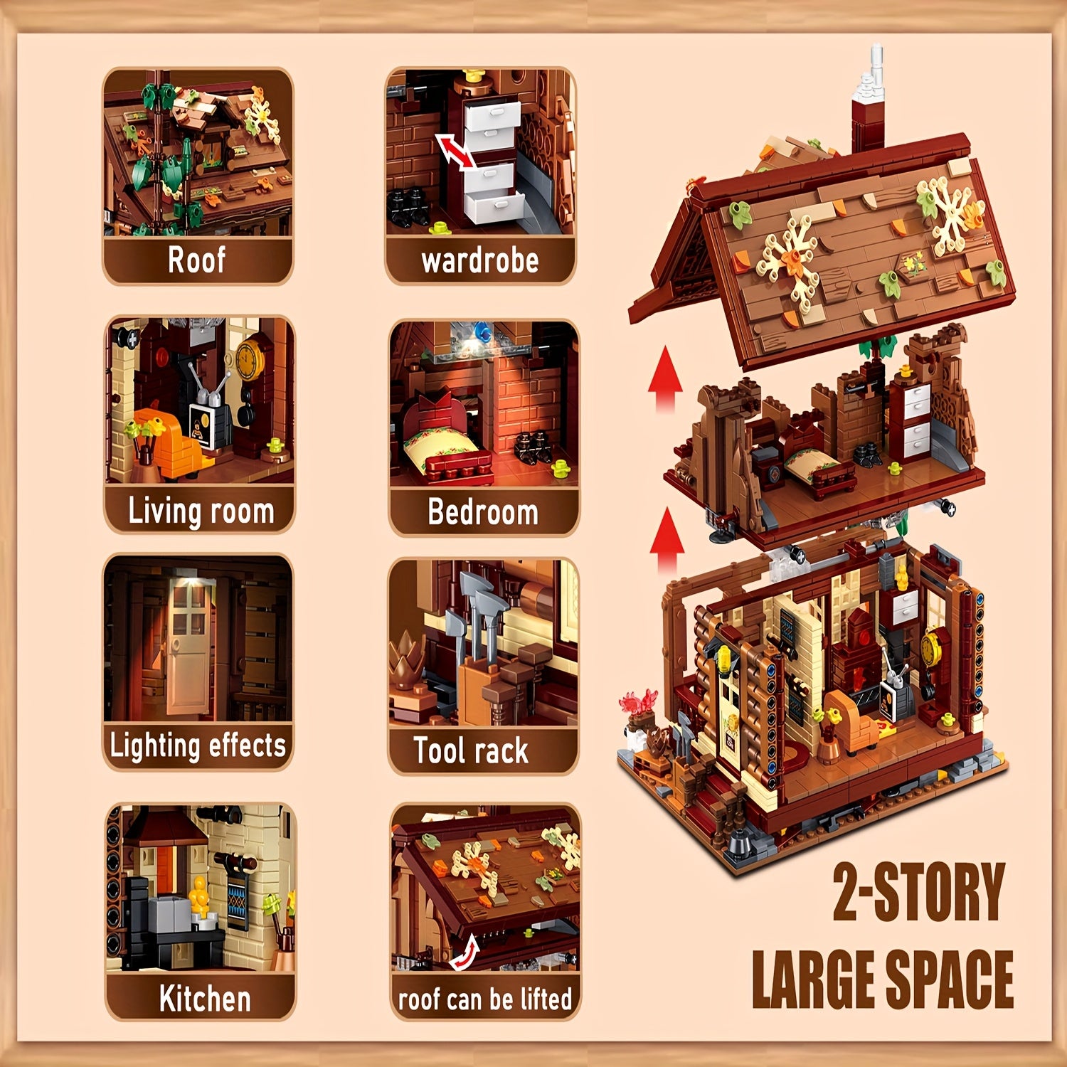 Vintage Forest Cabin Building Block Set with LED Lights