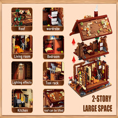 Vintage Forest Cabin Building Block Set with LED Lights