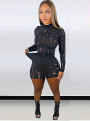 Long Sleeve High Neck T Shirt & Shorts Set