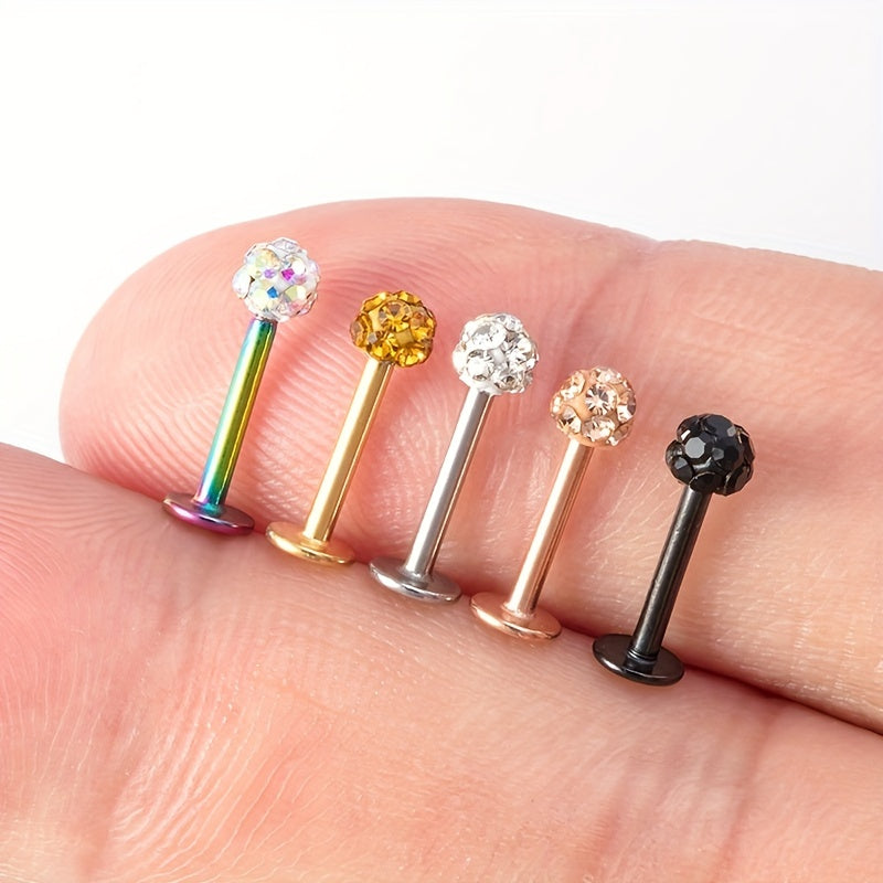 8mm Crystal Stud Lip Ring Rhinestones Cartilage Piercing Body Jewelry