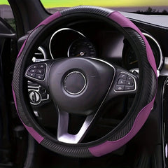 Carbon Fiber Grain PU Leather Car Steering Wheel Cover Anti Slip Protector