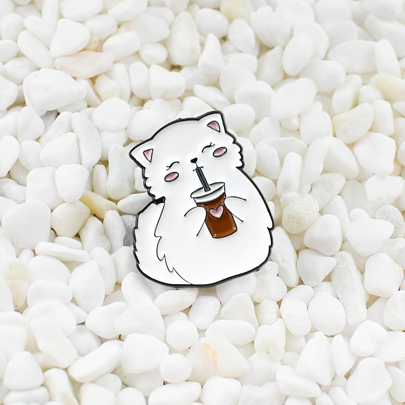 Cat Drinking Love Coffee Brooch Creative Accessory