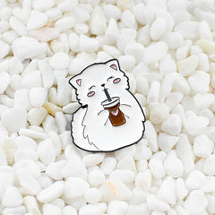 Cat Drinking Love Coffee Brooch Creative Accessory