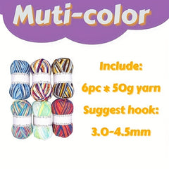 6pcs Acrylic Yarn 50g Crochet Yarn Starter Kit With Crochet Hook Knitting Needle