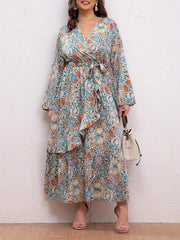 Women's Plus Floral Print Maxi Dress With Ruffle Trim