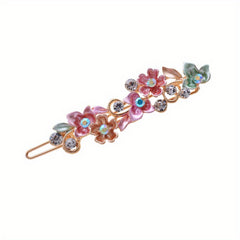Enamel Flower Hair Clip with Rhinestone Inlay