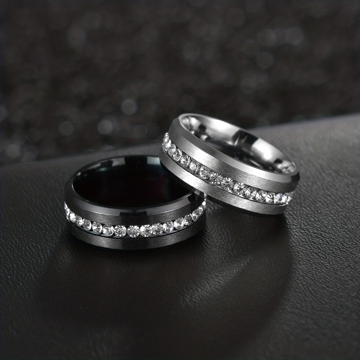 Men's Stainless Steel Single Row Diamond Zircon Ring 8MM