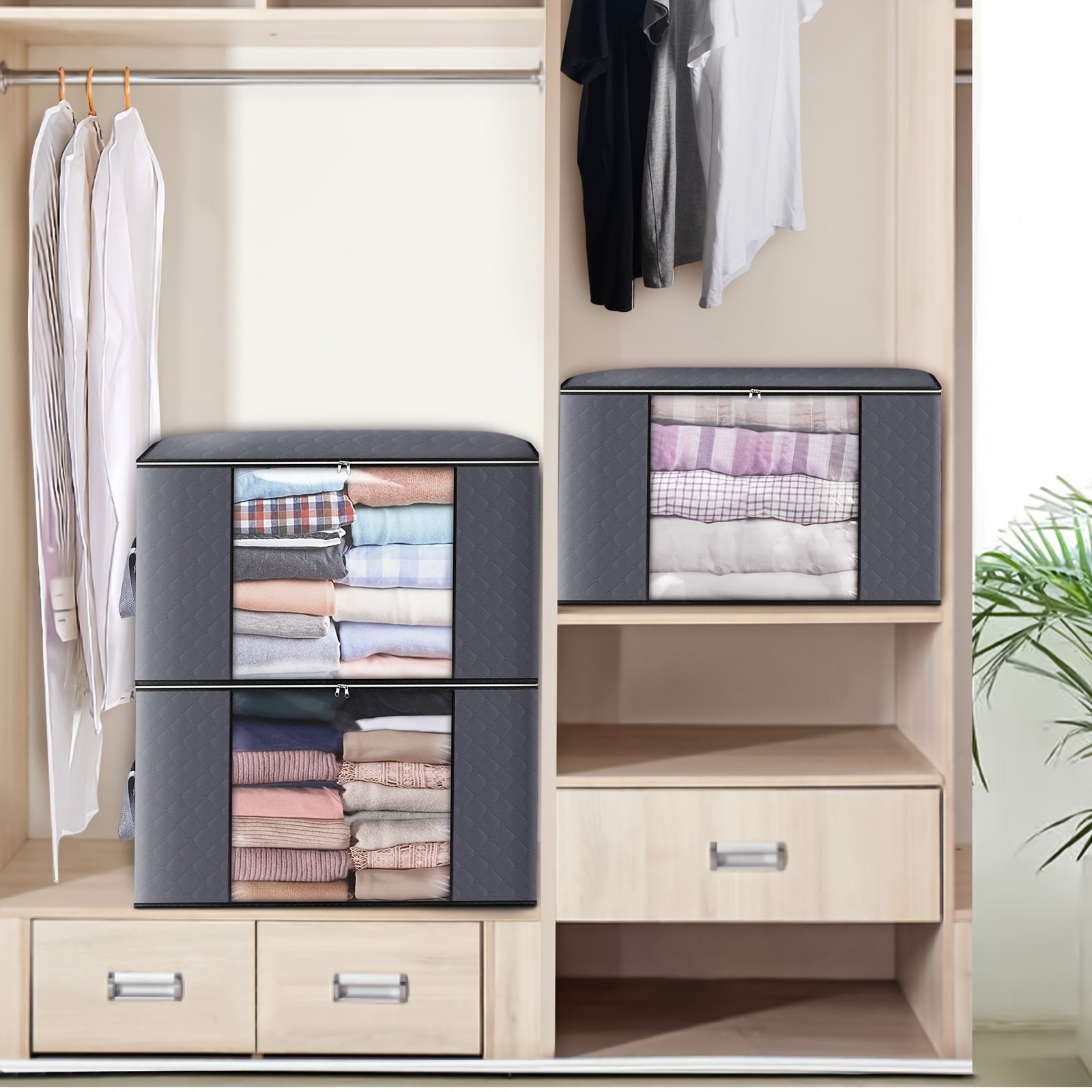 4pcs Non Woven Fabric Clothes Storage Box Large Capacity Basket